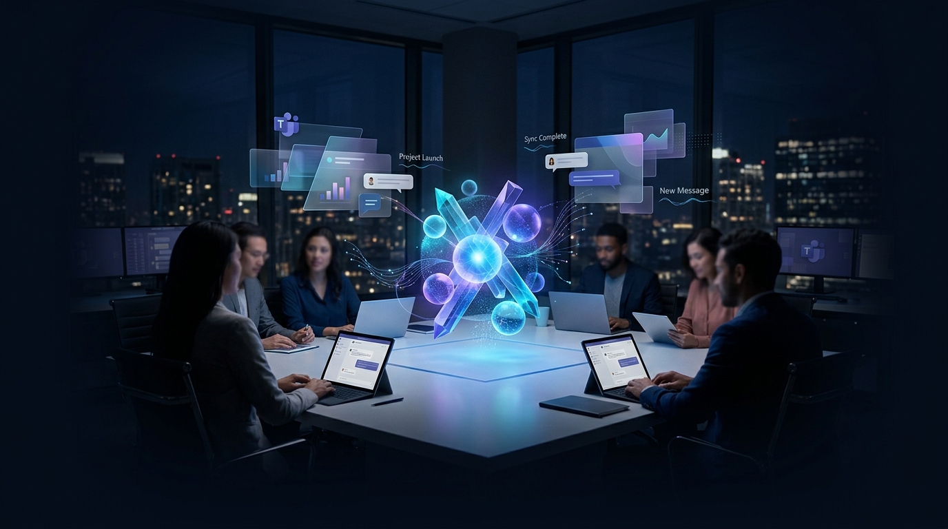 Equipo trabajando con IQBot asistiendo desde Microsoft Teams