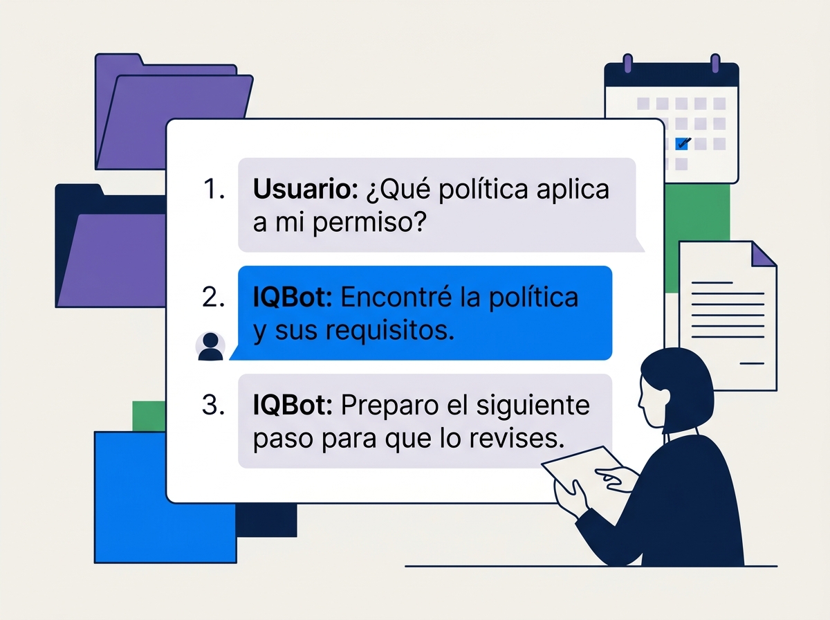 Ilustración editorial de una conversación de ejemplo sobre una política interna